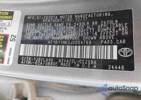 2018 Toyota Camry Xle from USA, damaged, VIN 4T1B11HK3JU054769